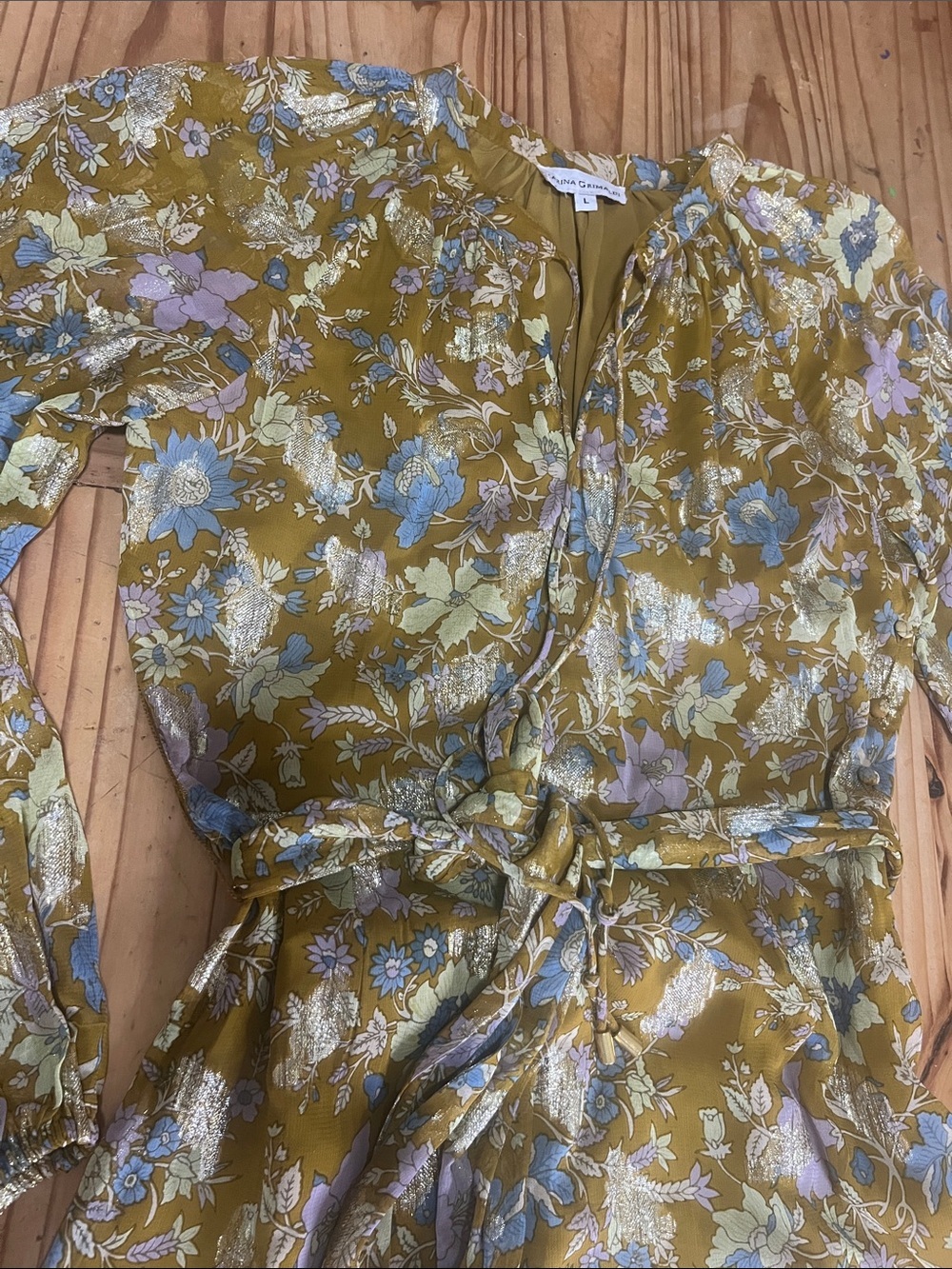 Karina Grimaldi Mustard Floral V-Neck Maxi Dress - Picture 5 of 15